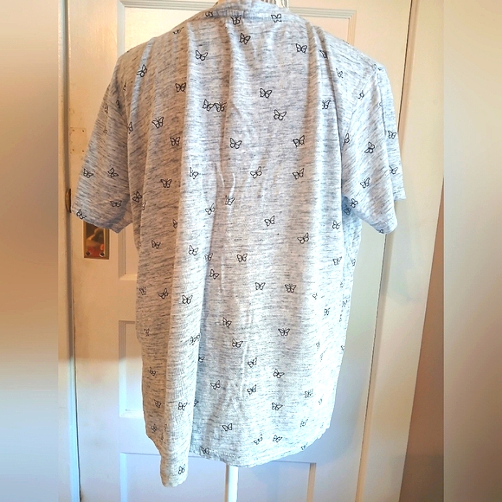 Rails Cara Butterfly Linen Blend Grey V-Neck Tee … - image 2